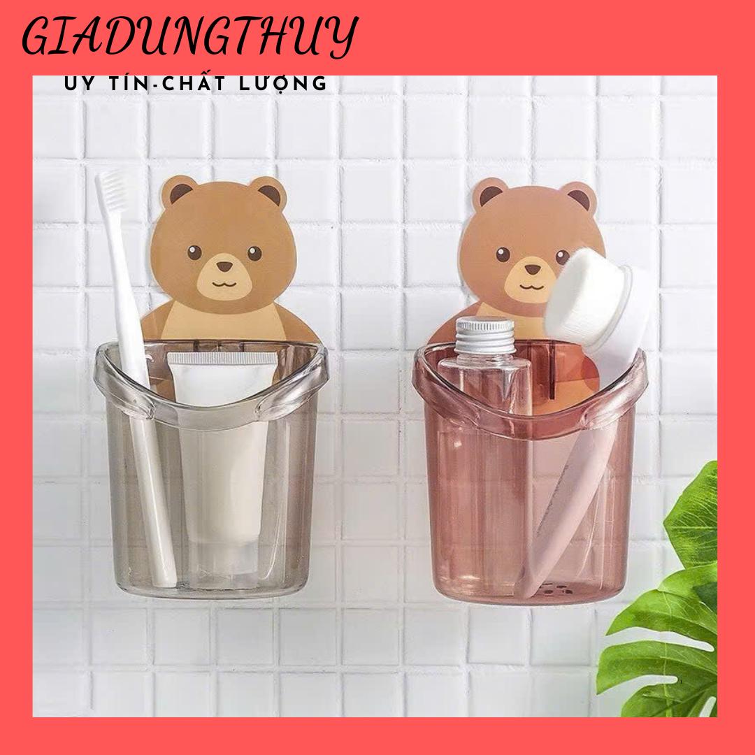 Combo 2 Ly gấᴜ dán tường đựng bàn chải đánh răng, cốc gấᴜ đựng kem đánh răng cao cấp tiện dụng