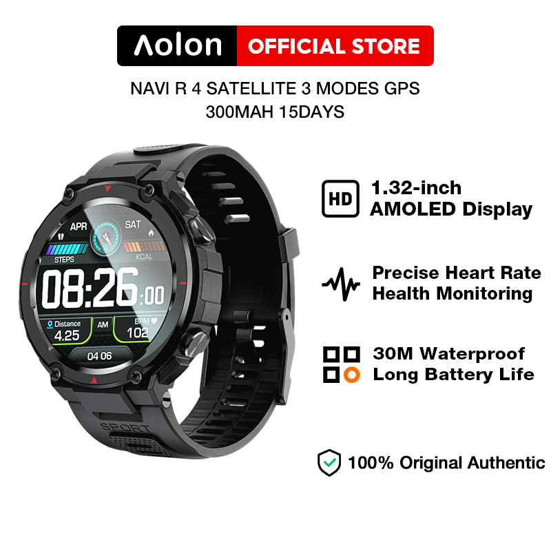 สมาร์ทวอทช์ นาฬิกาอัจฉริยะวัดสุขภาพและออกกำลังกาย Aolon Navi R GPS Smartwach 1.32 นิ้วแบรนด์เดิมกันน้ำกีฬานาฬิกา Heart Rate Monitor ฟิตเนสสำหรับ Android IOS Jam Tangan Lelaki 智能手表,运动手表