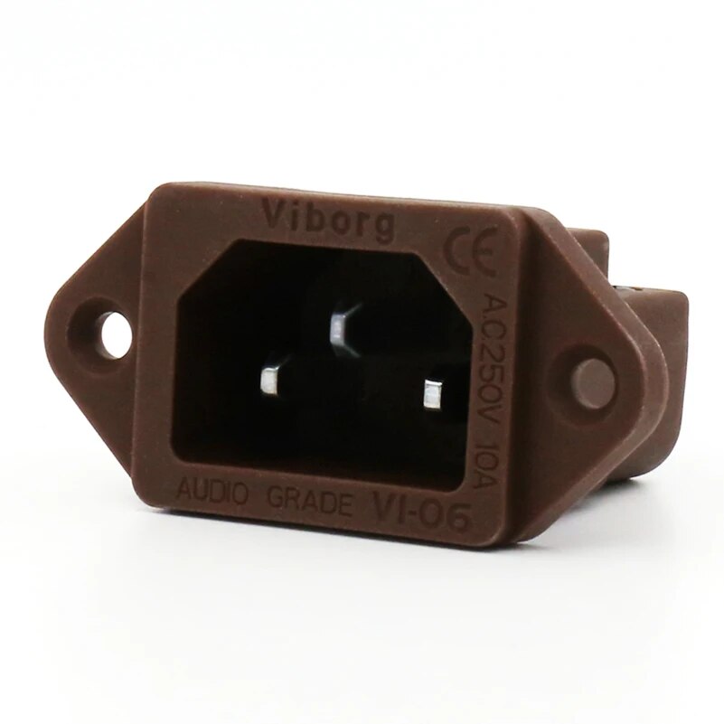 【Stylish】 Viborg Brown Audio Grade Vi06cr Pure Copper Rhodium Plated Iec Inlet Plug Ac 250v 15a Power Socket