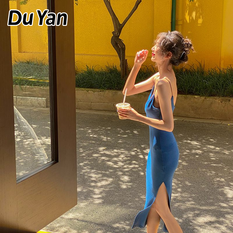 Du Yan Women's Sexy Sleeveless Blue Sling Dress ราคา 151 บาท*ส่งฟรี