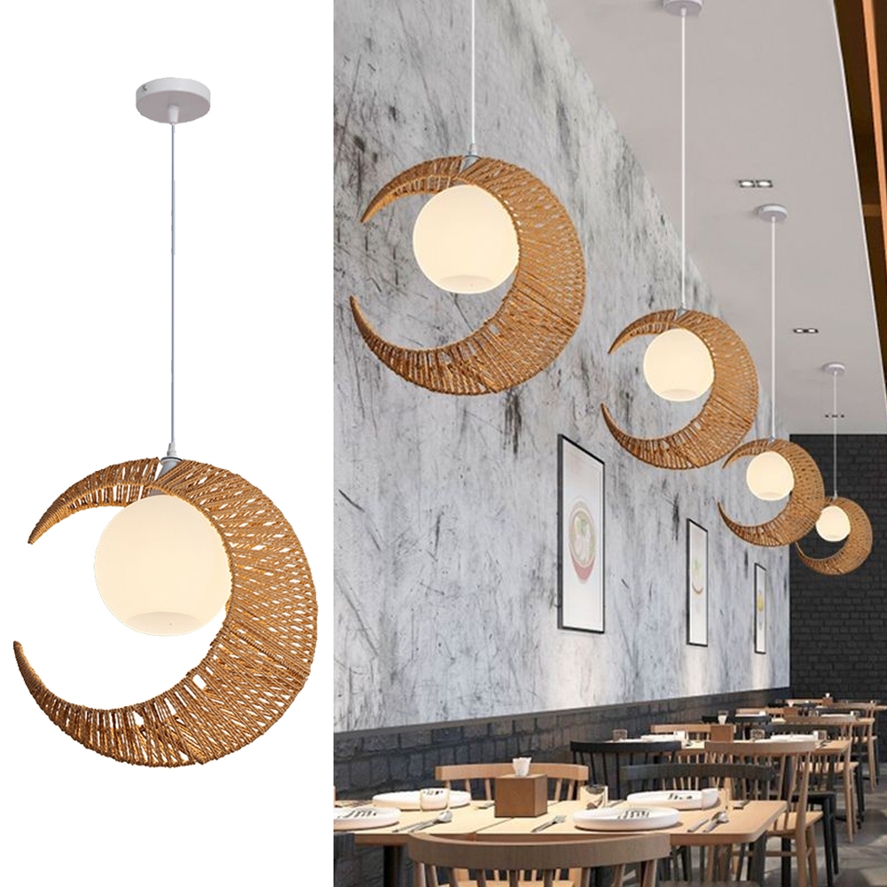 Đèn Chùm Hiện Đại Art Deco Boho Dệt Tay Sáng Tạo Đèn Trần Hình Lưỡi Liềm Phòng Ăn Phòng Trẻ Em Đèn Phòng Ngủ