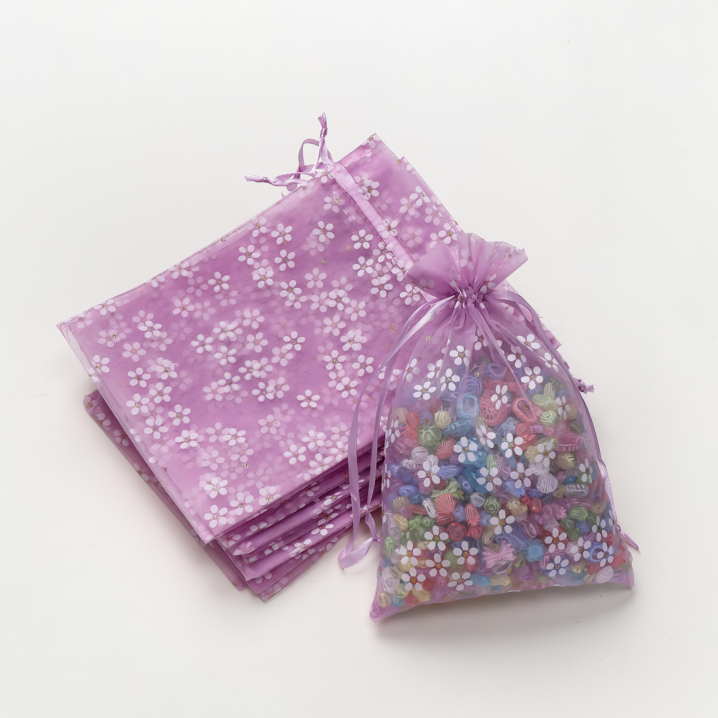 St.kunkka 5Pcs Floral Printed Organza Drawstring Pouch Multi-Color Sheer Tulle Gift Bag DIY Jewelry Candy Wedding Favor Packaging Storage Bag