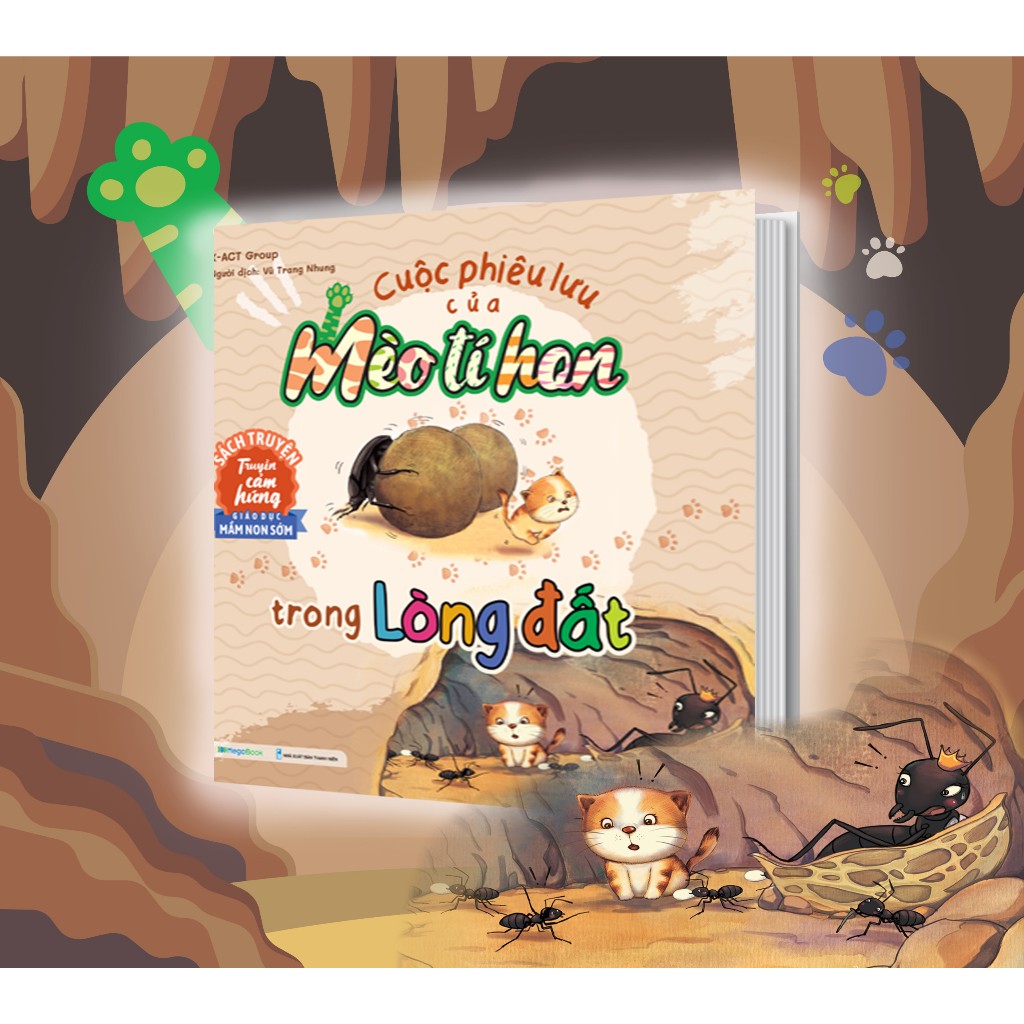 Sách Cuộc phiêu lưu của Mèo tí hon trong Lòng đất (20 stickers con vật đáng yêu)