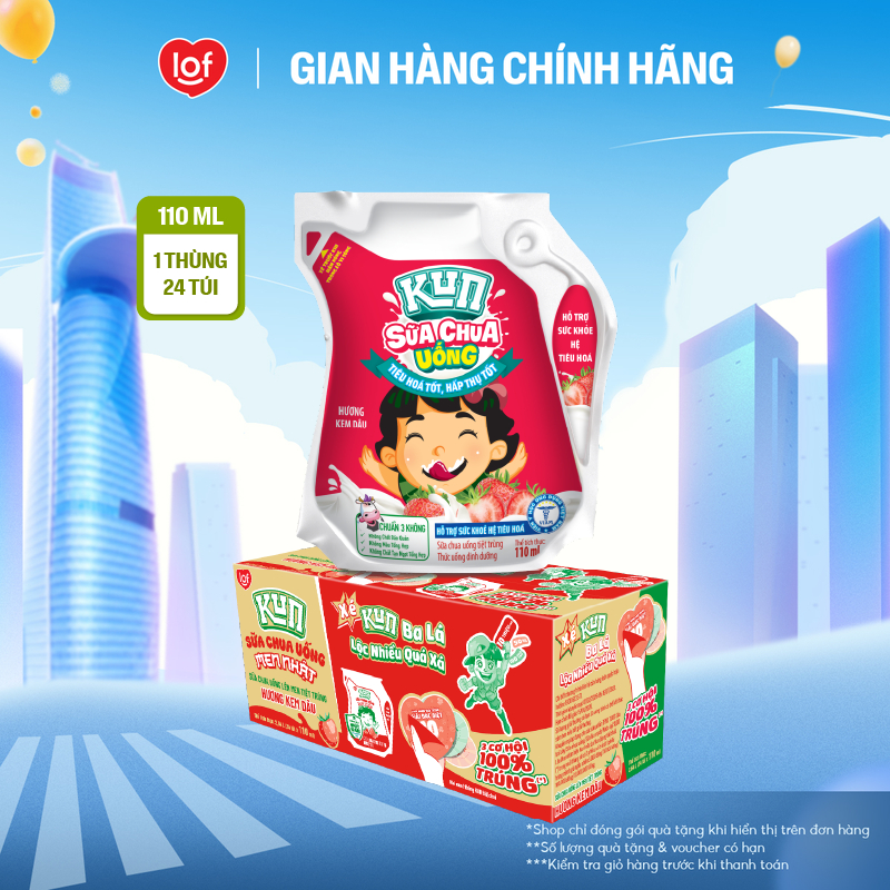 Sữa chua uống KUN vị dâu thùng 24 túi x 110ml