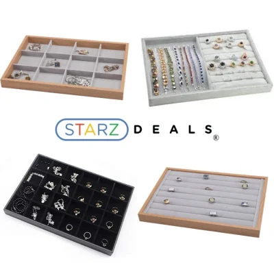 [ Starzdeals ] Wooden / Velvet Jewelry Tray Organizer Jewelry Storage