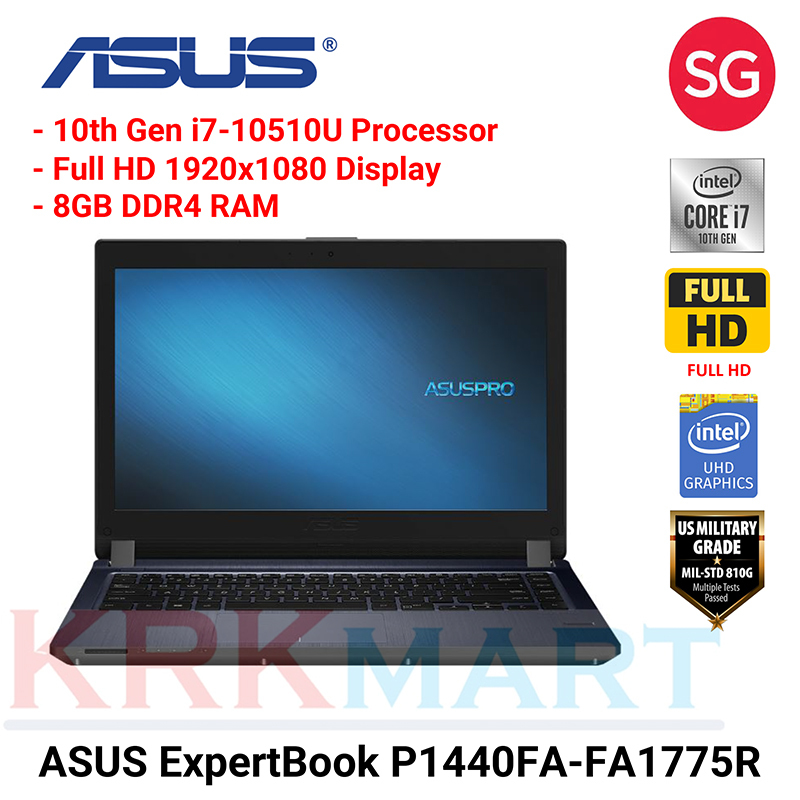 ASUS ExpertBook P1440FA-FA1775R / i7-10510U / 8GB RAM / 512MB PCIE SSD / 14” FHD / Wifi 6 / Win10 Pro / 3 Years local-onsite warranty