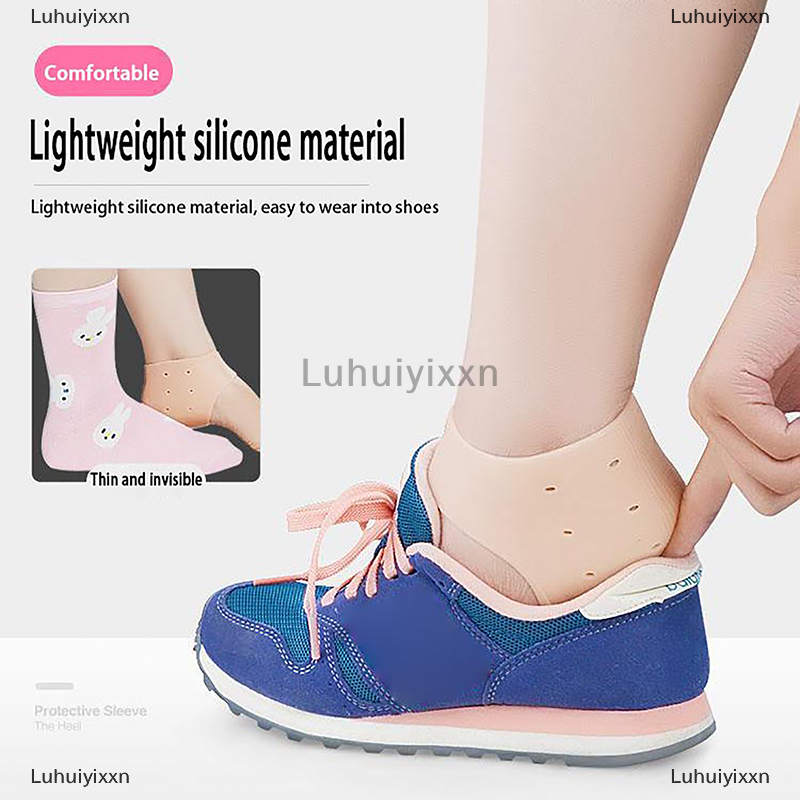 Luhuiyixxn Đàn hồi silicon giữ ẩm chân chăm sóc da gót chân bảo vệ chân 1 cặp Silicone cao su Gel vớ chống nứt lót gót chân vớ
