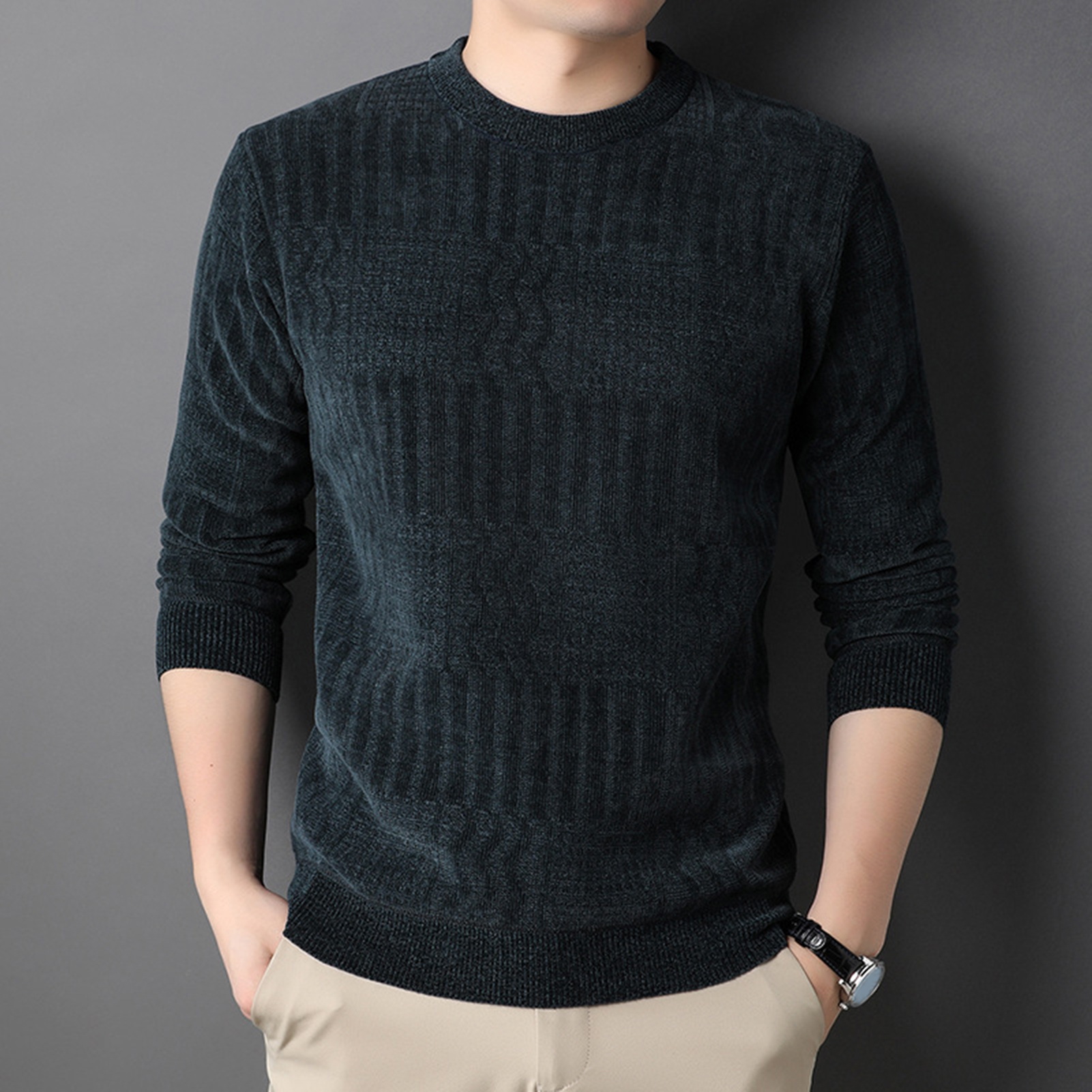 Herren Strickpullover Warm Und Gemütlich Unifarben Für Männer_voghion.com