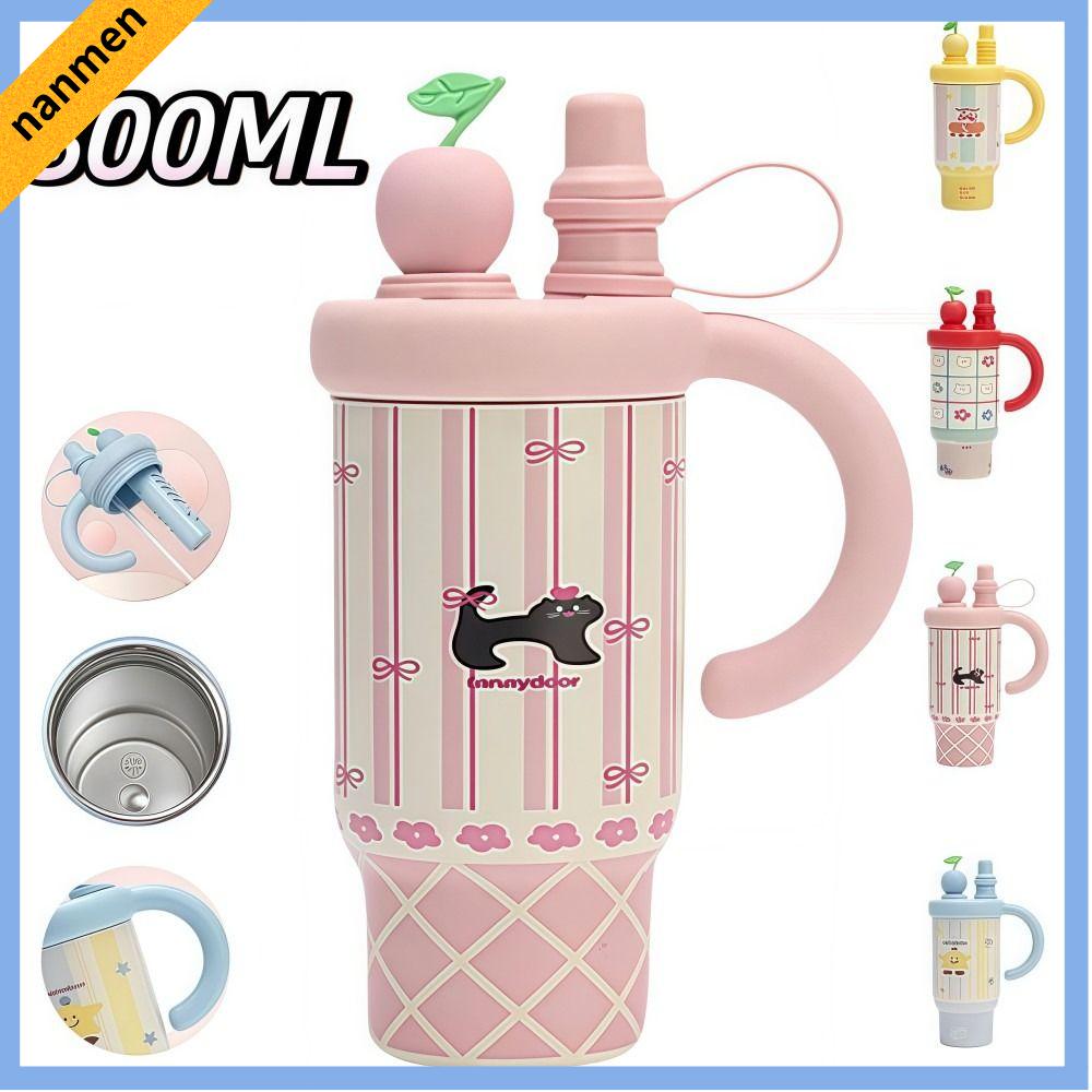 NANMEN Thép không gỉ 316 Cốc giữ nhiệt Làm mát bằng cách cách nhiệt 800ML Cốc cách nhiệt in hình dễ thương Di động Chống tràn Bình nước giữ nhiệt Dành cho bé trai và bé gái