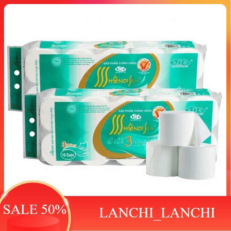 Giấy vệ sinh hà nội silk, ELENE 3 lớp mềm mịn dai bền bịch 10 cuộn Hot Sale