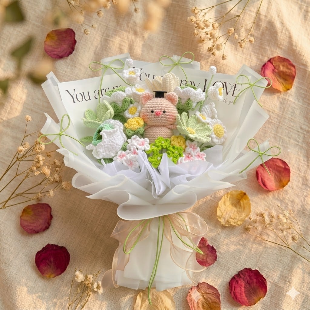 Hoa len tốt nghiệp heo con handmade