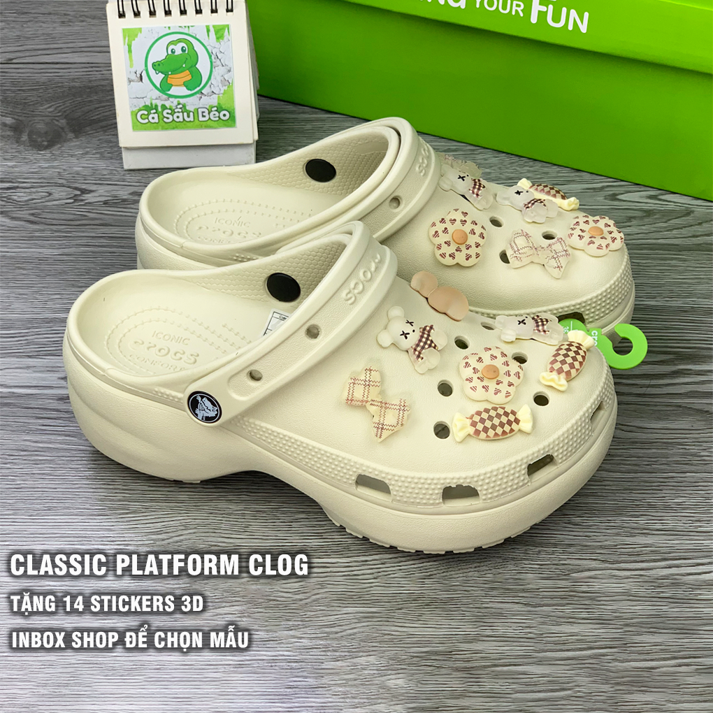 Dép sục cross classic platform unisex đế cao 4.5cm tặng kèm 12 stickers 3D full tag độ hoàn thiện đỉnh cao