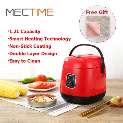 【Free Shipping】1.2L Portable Mini Rice Cooker Multi-function Single Electric Small Rice Cooker Non-Stick Cooking Machine Make Porridge Soup for Household Student Office Singapore Plug
