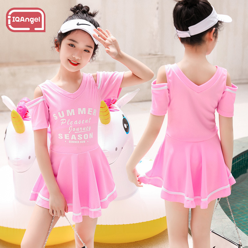 IQANGEL Girls' swimwear, medium and large children's one-piece princess dress style girls' swimsuit，5-9 years old，20-30kg ราคา  212 บาท*ส่งฟรี