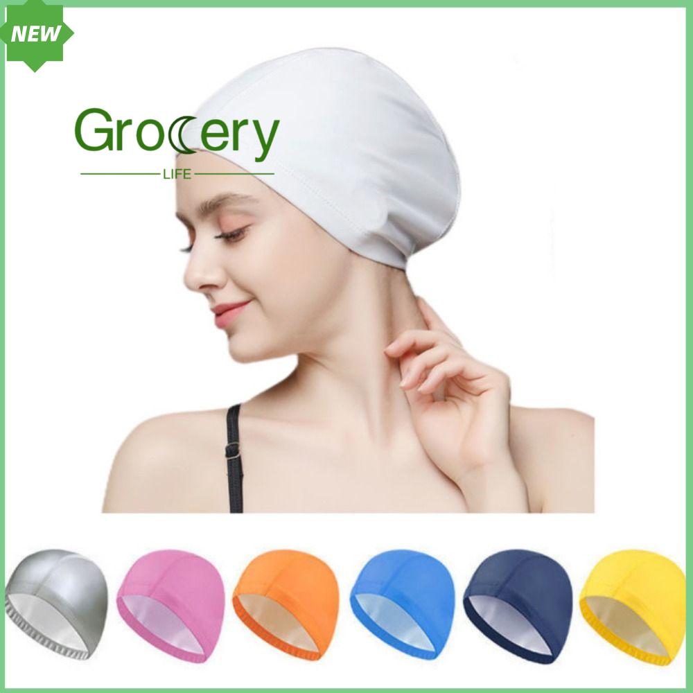 GROCERY LIFE Thể thao Đàn hồi cao Người lớn/trẻ em Bảo vệ tai Vải PU Mũ bơi Mũ bơi bể bơi