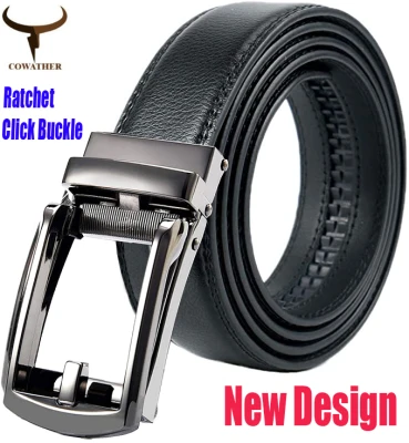 COWATHER Men Dress Casual Leather Belts, Ratchet Click Real Genuine Leather Belt for Men Casual Pant Shirt Jeans Belts with Automatic Lock Buckle