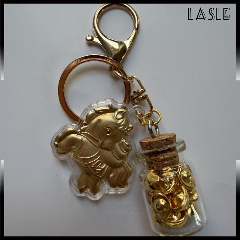 Lasle Năm sáng tạo của ngựa giả lá vàng móc khóa Fortune Golden yuanbao móc khóa túi Mặt dây chuyền trang trí quà tặng năm mới - 4