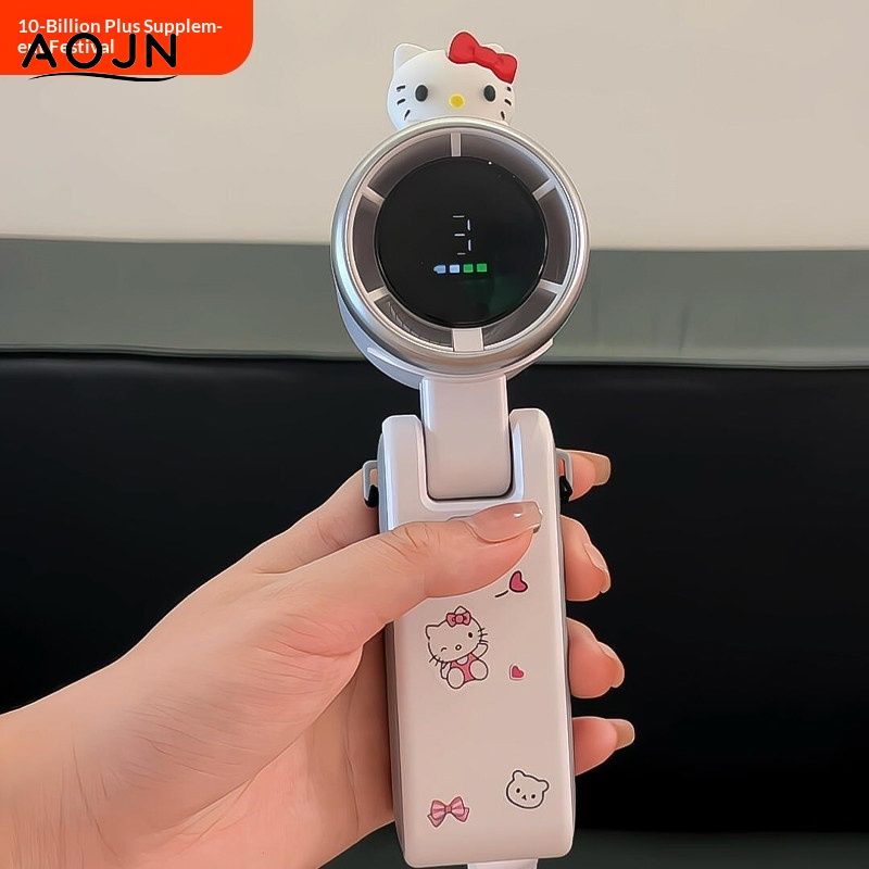 AOJN Cute Hello Kitty Portable Bladeless Fan with Long Battery Life, Foldable and Neck-Hanging Design for Students, Travel, Office & Dorm Use ราคา 55 บาท*ส่งฟรี