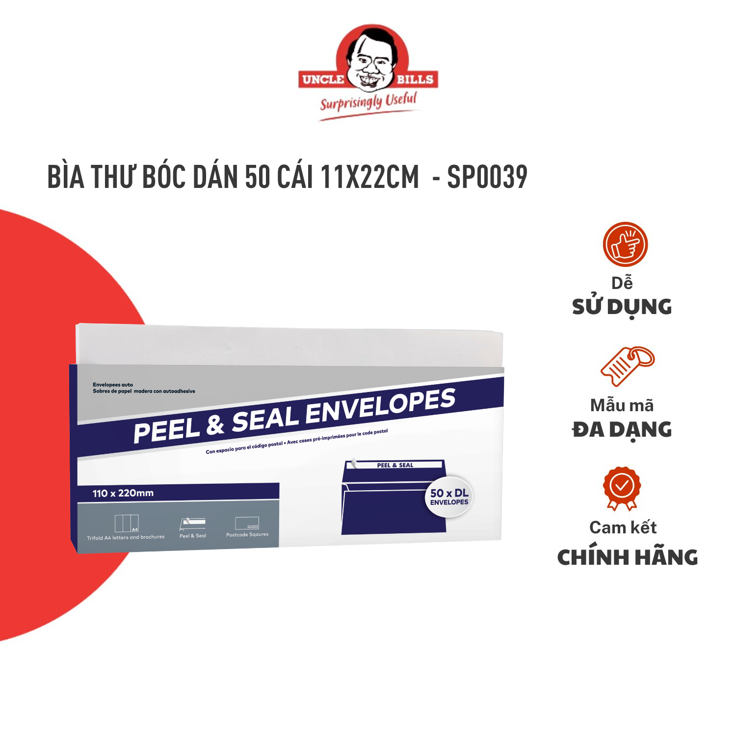 Bìa thư bóc dán 50 cái 11x22cm uncle bills sp0039
