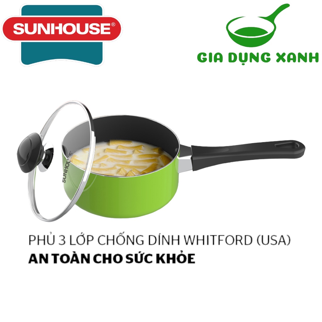 Nồi nấu bột chống dính nắp kính sunhouse shg-mp14 / shg-mp16 kích thước 14c/16cmkhông dùng trên bếp từ