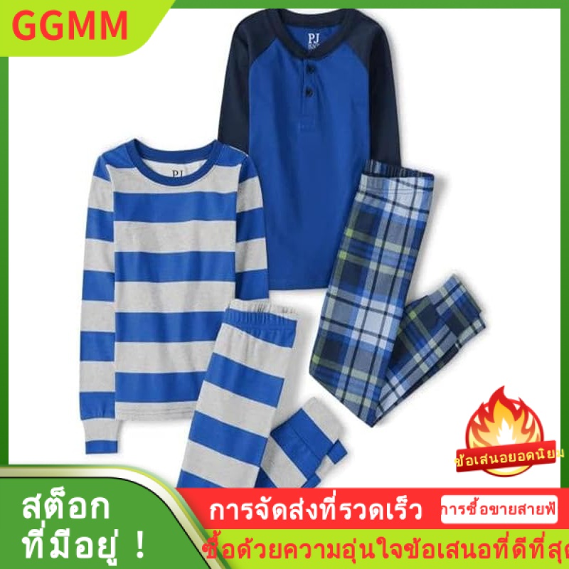 [ในสต็อก] เด็กสถานที่ชายเสื้อแขนยาวและกางเกงสบายพอดีผ้าฝ้าย100 4ชิ้นชุดนอน ราคา  1,090 บาท*ส่งฟรี