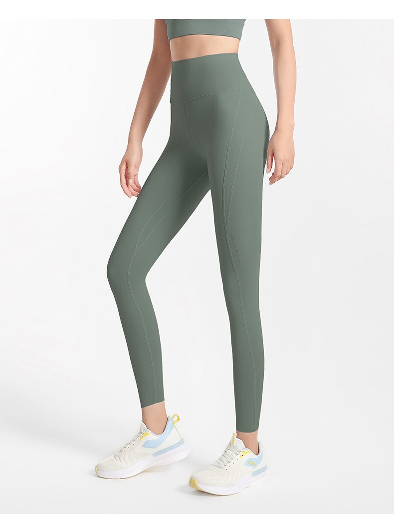 Pantaloni da yoga in lycra da donna color cammello e leggings da palestra senza cuciture