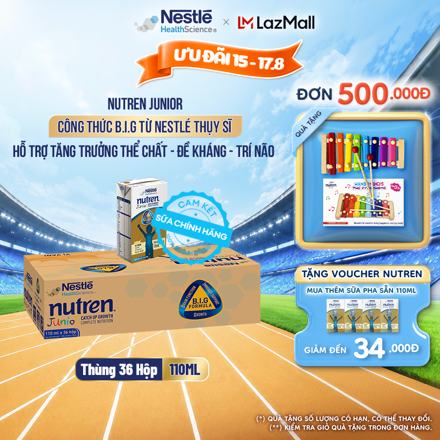 Thùng 36 Hộp Sữa Pha Sẵn NESTLÉ NUTREN JUNIOR Thụy Sĩ Công Thức BIG Tăng Trưởng Thể ChấtTrí NãoĐề Kháng 110ML 1-10 tuổi