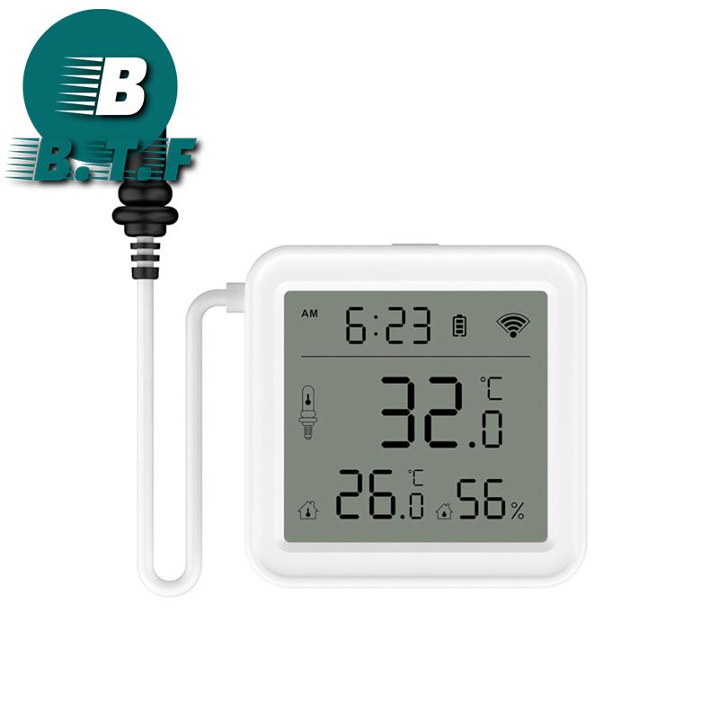 B.T.F-Tuya Smart Home WiFi Temperature & Humidity Sensor with 1M External Probe App Remote Viewing Temperature Humidity Meter