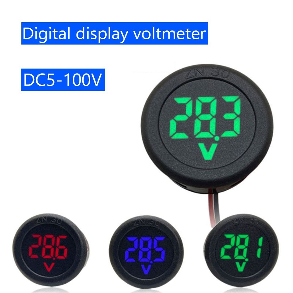 TI9P DC 4-100V Vôn kế ô tô Hai Dây Màn hình LED Máy dò vôn Bền Hình tròn Đồng hồ đo điện áp Bảng điều khiển