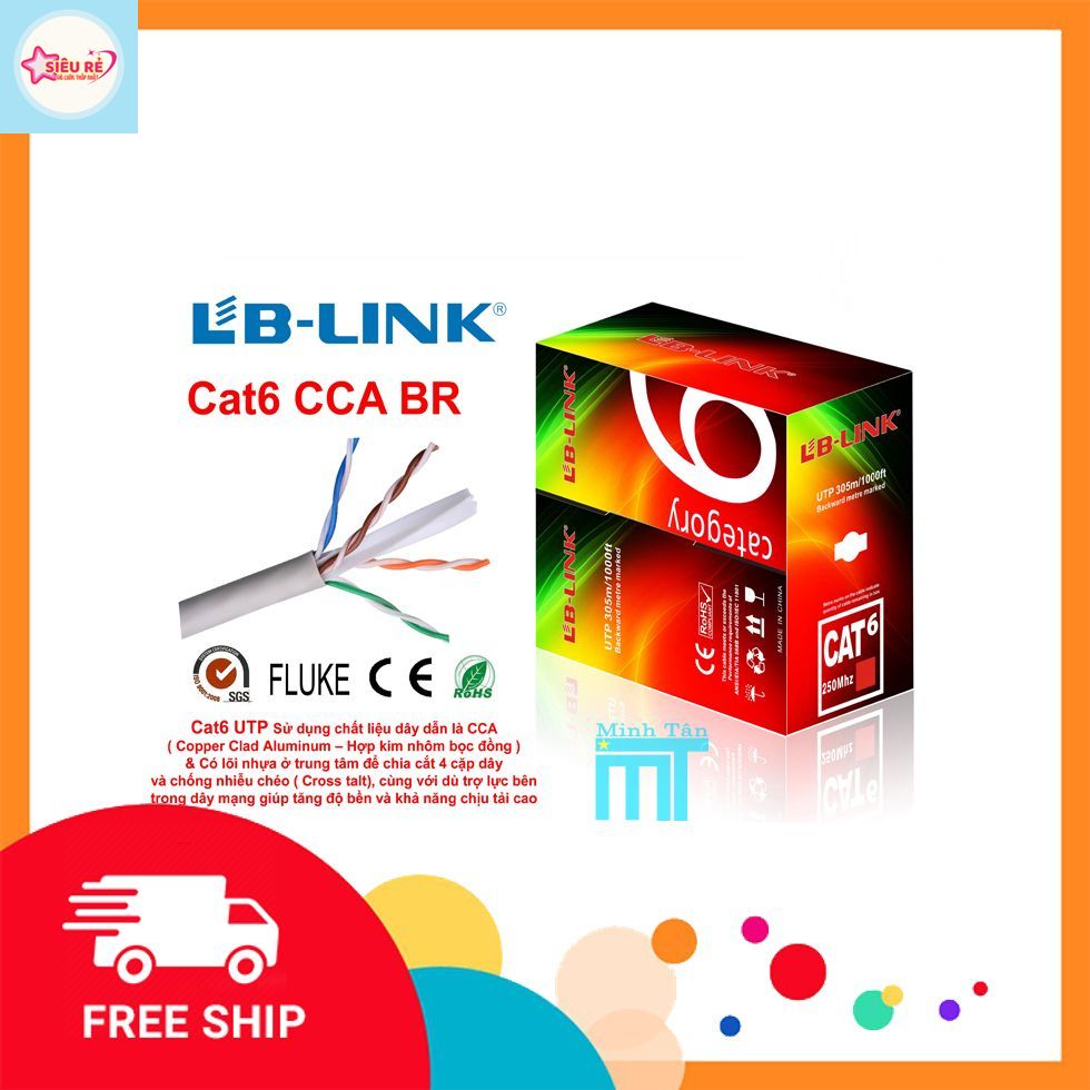 (HCM) Cuộn dây mạng cat6 Lblink Net link cuộn 8 lõi dài 305 Mét