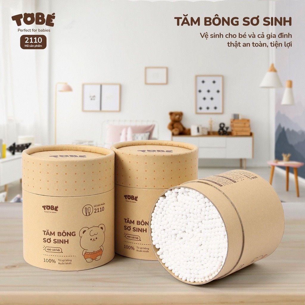 Bông tăm tobé cho bé sơ sinh hộp 400 chiếc