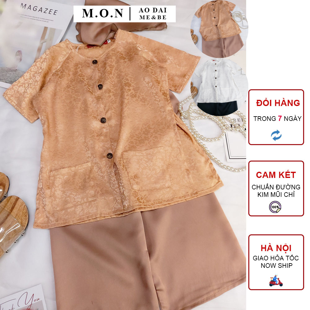 Set áo bà ba bé gái gấm tơ như trà
