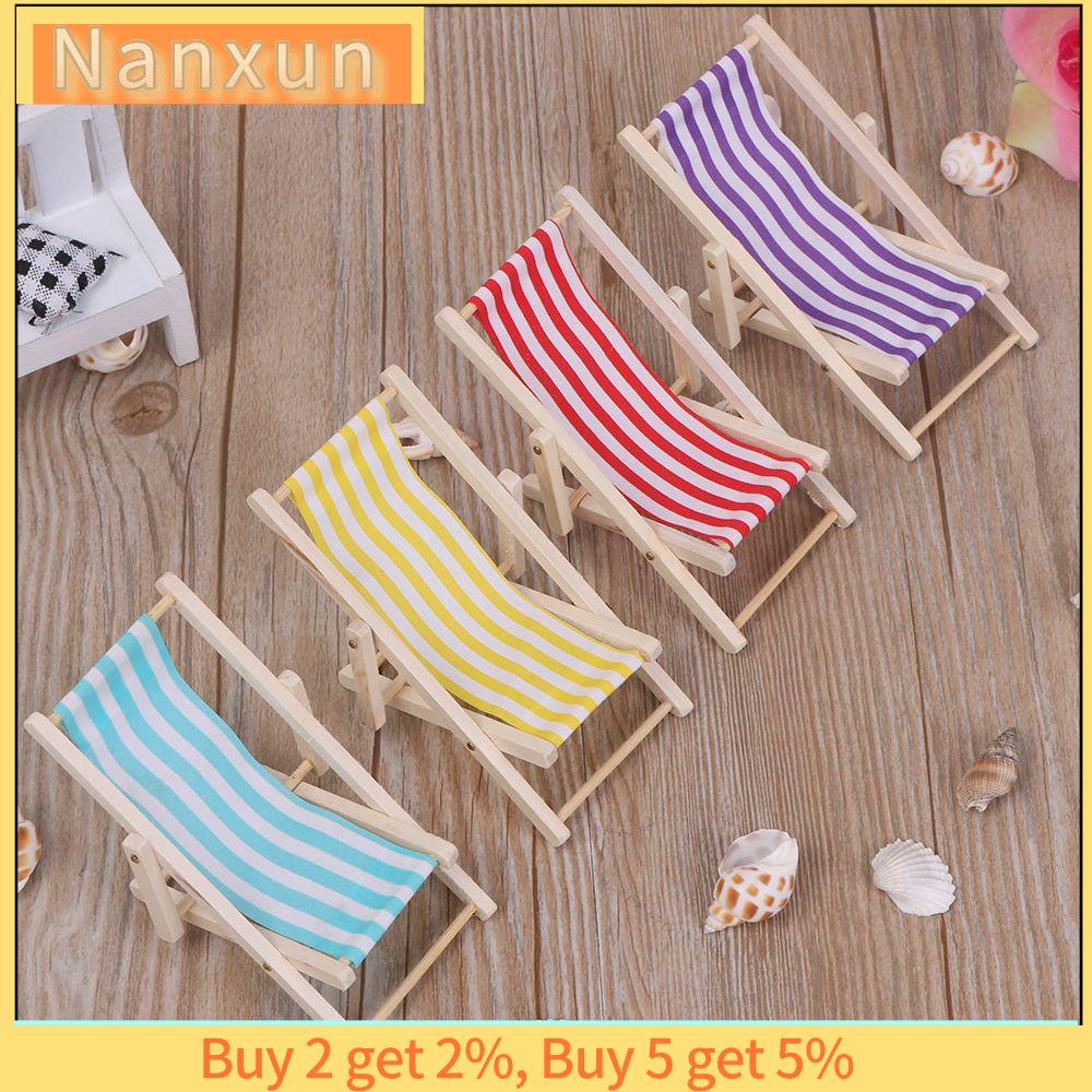 NWSJ Cô gái trẻ em Phụ kiện phòng khách Trang trí sân vườn Gấp sàn sọc Ghế trên bãi biển Dollhouse Đồ nội thất thu nhỏ cho búp bê Đồ chơi tắm nắng