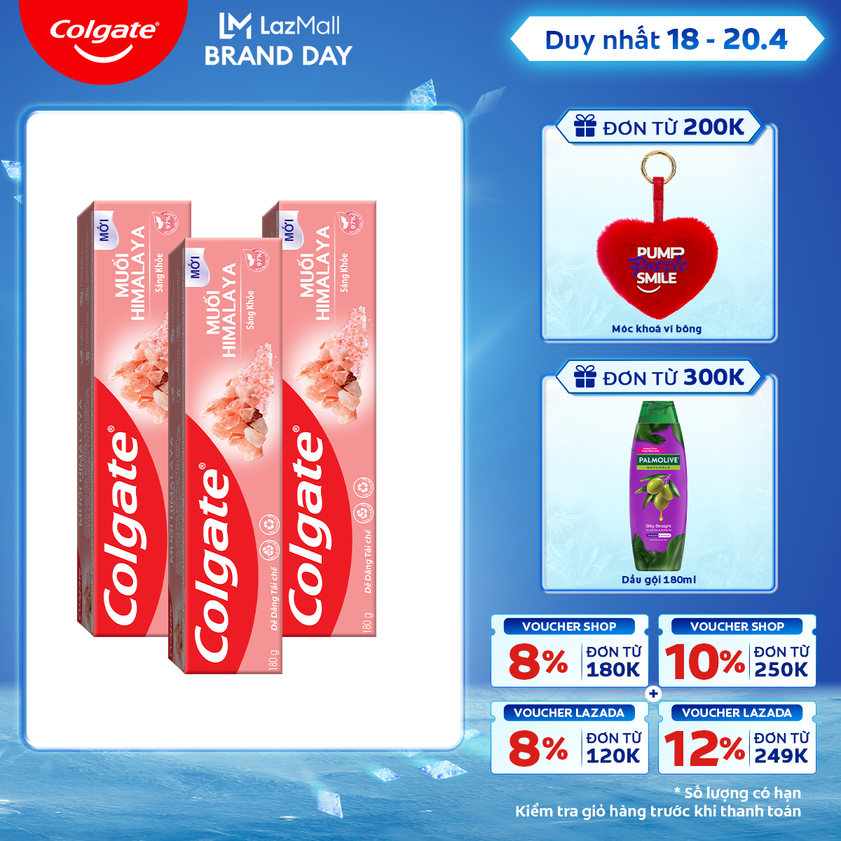 [Chỉ 18 - 20.4_Áp Voucher giảm đến 22%] Bộ 3 Kem đánh răng Colgate thiên nhiên muối Himalaya sáng khỏe 180g x3