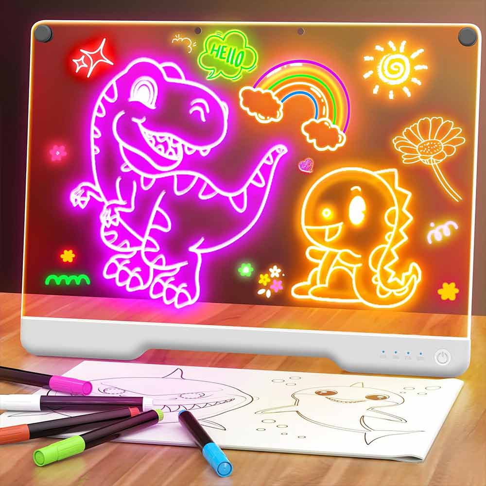 LED Note Board with 8 Color Light Modes Rechargeable Neon Glow Art Dry Erase Light Up Drawing Pad with Built-in Stand for Kids Sketching Gift Toy for Teens 5 Markers