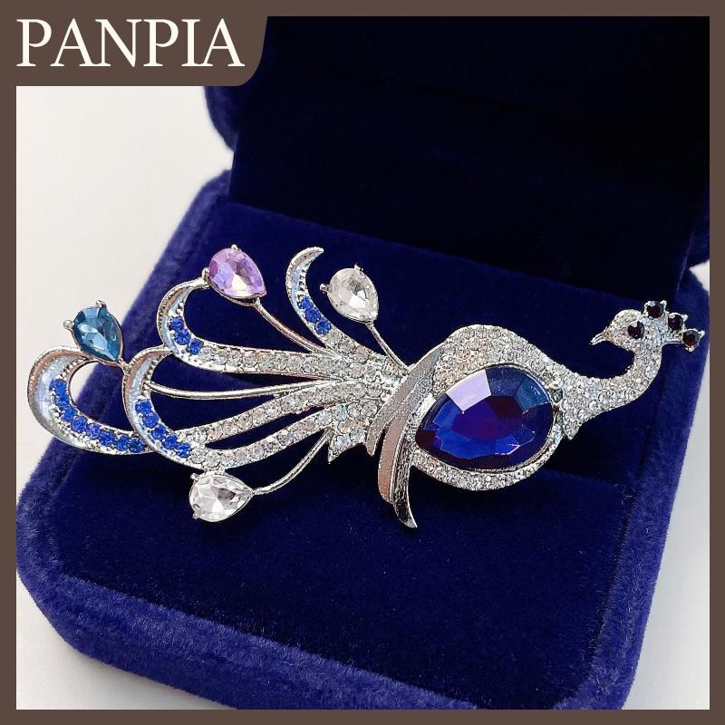 PANPIA Phụ Nữ Thanh Lịch Trâm Pha Lê Lớn Con Công Chim Động Vật Pin Đảng Trang Phục Rhinestone Trang Sức Phụ Kiện