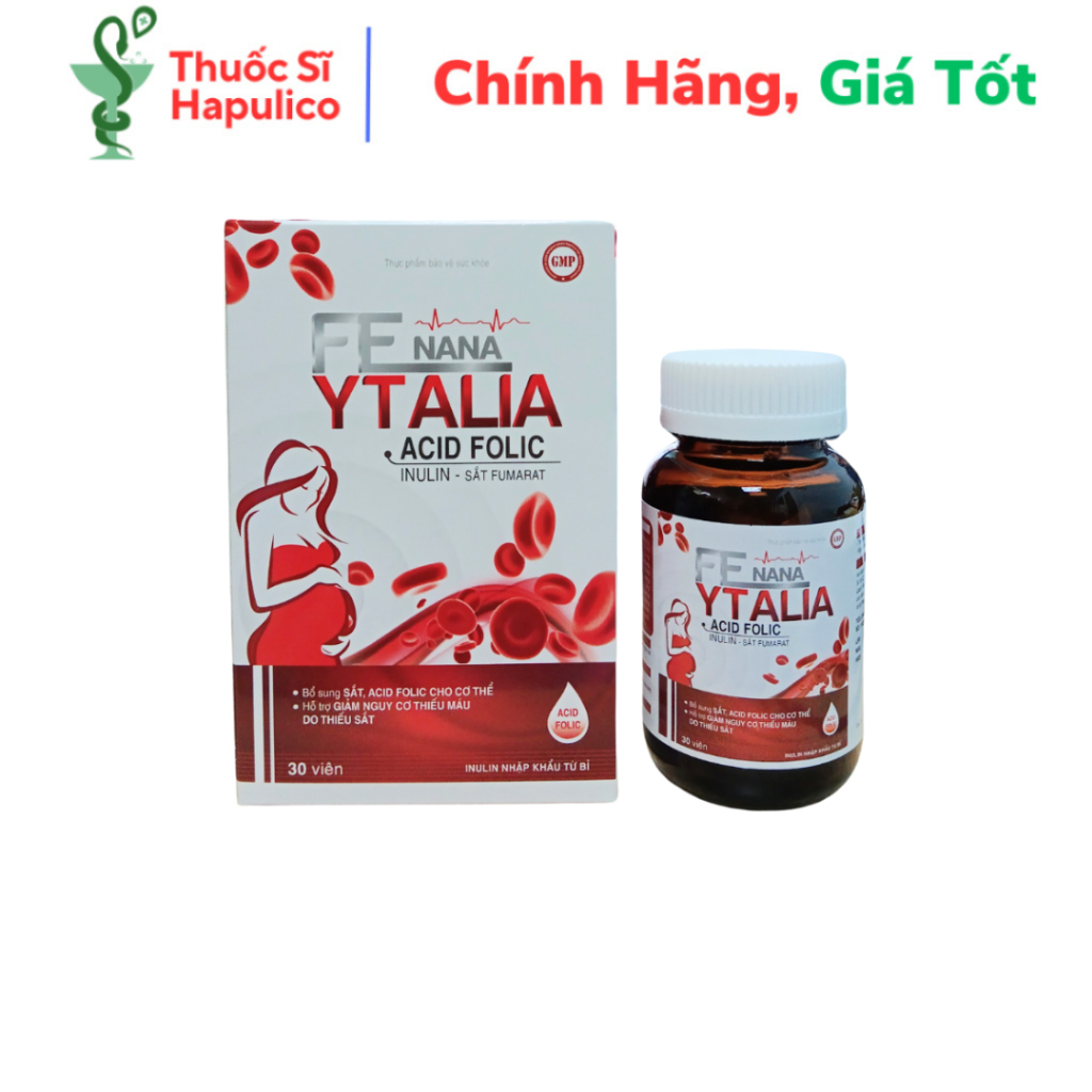 Viên uống bổ máu Fe Nana Ytalia Bổ sung Acid Folic, Inulin, sắt Fumarat - Hộp 30 viên