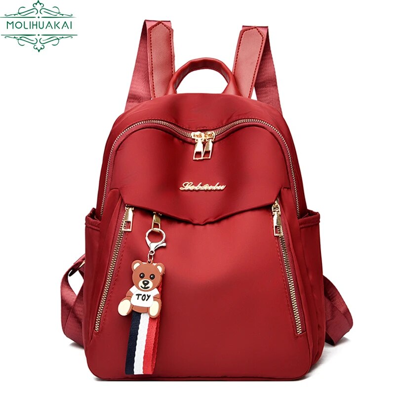 High Quality Oxford Backpack Women Multiple Pockets Mochila Black Red All