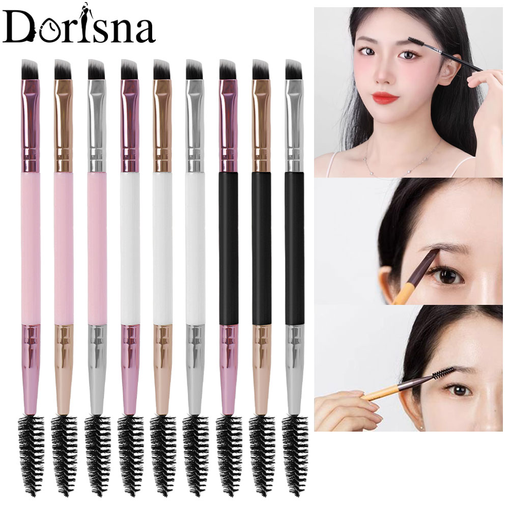 Dorisna hai đầu cọ trang điểm cọ chải lông mày phẳng Cọ kẻ mắt chuyên nghiệp làm đẹp lông mày dụng cụ trang điểm