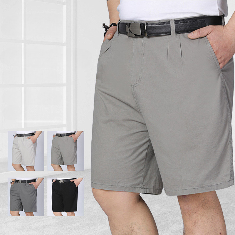 Kích Thước 29-42 Người Đàn Ông Quần Short Cotton Bermuda mùa hè ngang gối Giản Dị Hàn Quốc ống đứng dáng rộng Thoáng Khí Thoải Mái Kinh Doanh Làm Việc Cha Trang Phục Màu Đen Grey Kaki Màu Be Màu Xanh