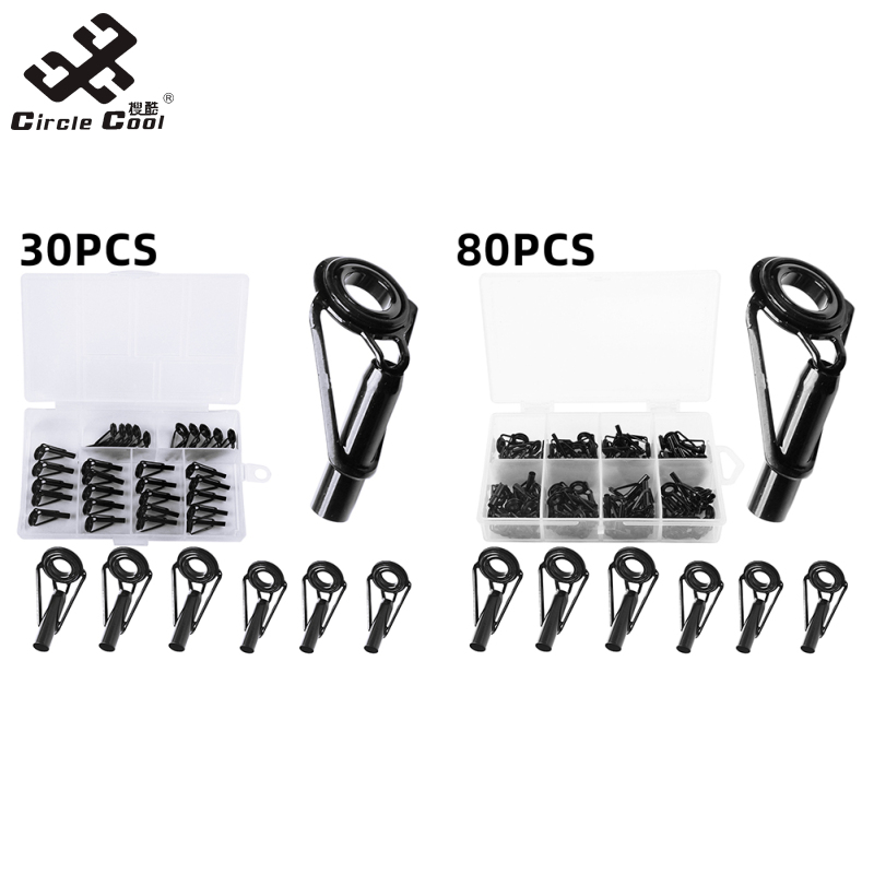 Circle Cool 80PCS/ 35PCS Fishing Rod Guide Ring Ceramic + Stainless Steel Repair Replacement Kit With Box Package For Outdoor Freshwater Saltwater Fishing Rods Accessories ราคา 149 บาท*ส่งฟรี