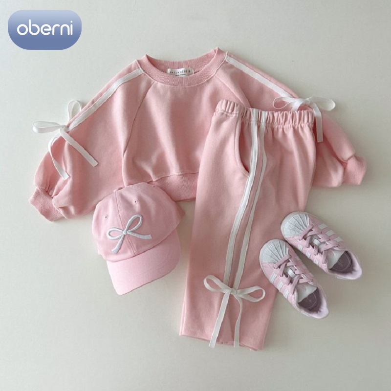 Oberni Children's set bow Sweet and lovely Long sleeved pants Round necked hoodie and pants Hatless Spring and Autumn Thin Style Girls' set ราคา 494 บาท*ส่งฟรี