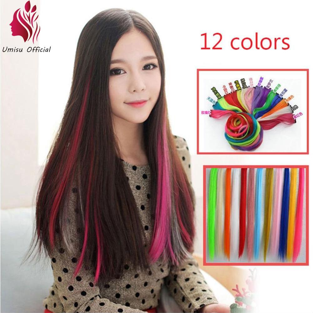 Umisu phụ nữ 22 "clip trên trong đầy màu sắc tóc giả từ sợi tổng hợp ép thẳng toupee tóc nhuộm xen kẽ nối tóc miếng