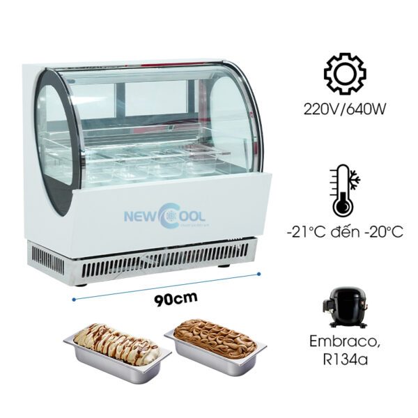 Tủ bảo quản kem kính cong 90cm màu trắng F-QR530A NEWCOOL - Bảo hành chính hãng 24 tháng Giá 36,500,000 Đồng*Miễn phí vận chuyển