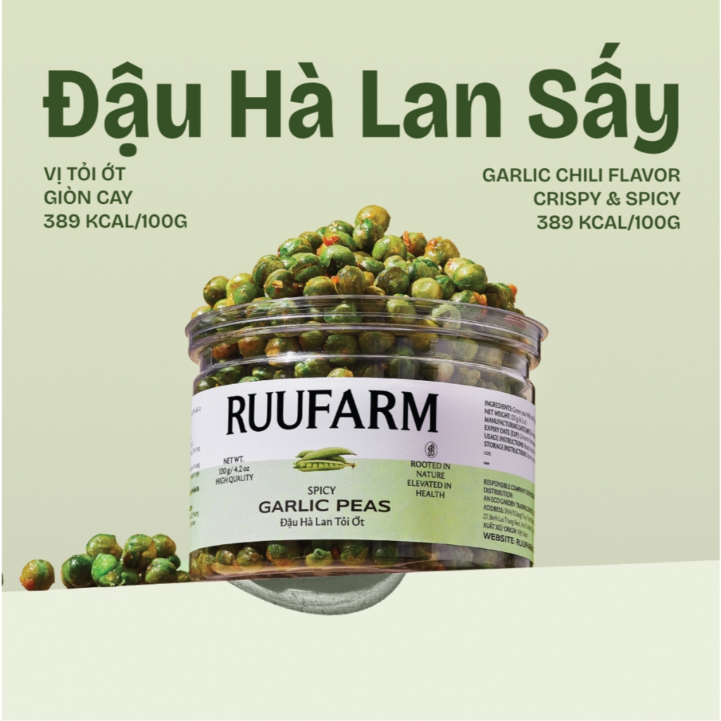 Đậu hà lan vị tỏi ớt Ruufarm hộp 120g, 180g, 400g