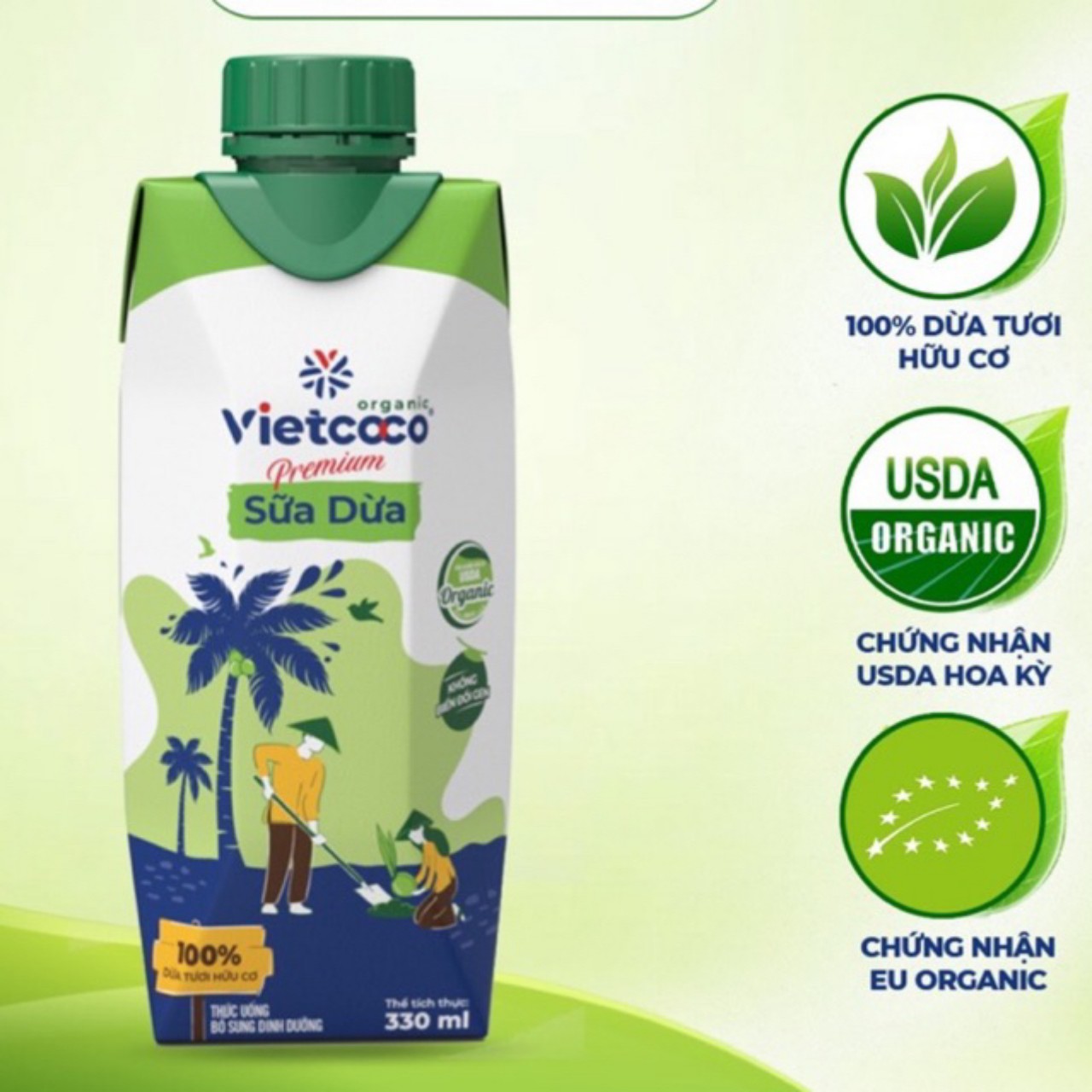 1 Thùng 12 Hộp Sữa dừa Hữu Cơ Vietcoco hộp 330ml Organic Coconut Milk