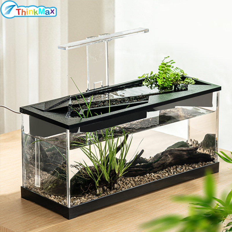 Small Fish Tank, Aquarium Tank With Build-in Light, Water Pump, Clear Cover, Ecological Cycle System, High Transparency Acrylic Rectangular Fish Tank For Living Room ราคา 1,051 บาท*ส่งฟรี