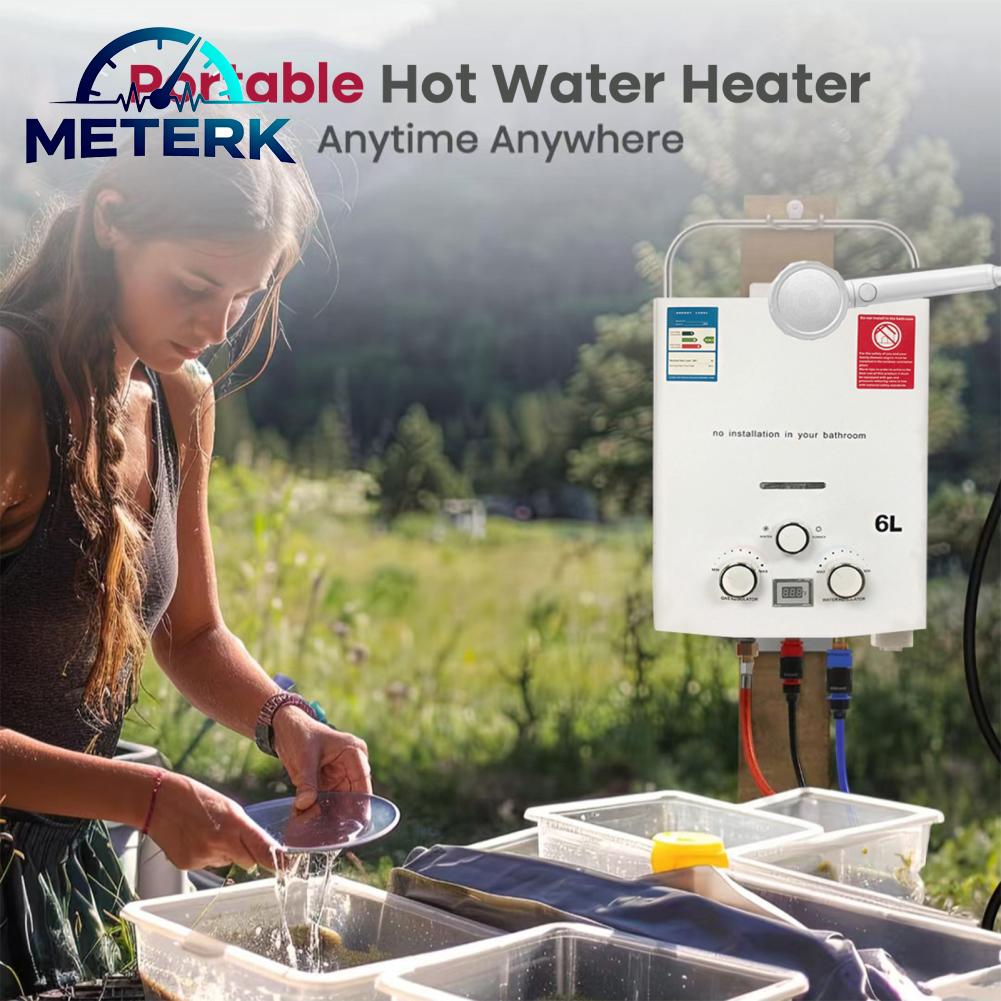 Meterk 1.58 GPM 6L เครื่องทำน้ำอุ่น Tankless แบบพกพา 40946 BTU เครื่องทำน้ำอุ่นกลางแจ้งพร้อมจอแสดงผลดิจิตอลแบตเตอรี่เครื่องทำน้ำอุ่นพร้อมการป้องกันหลายสำหรับการเดินทาง RV แคมป์ปิ้ง ราคา 18,322 บาท*ส่งฟรี