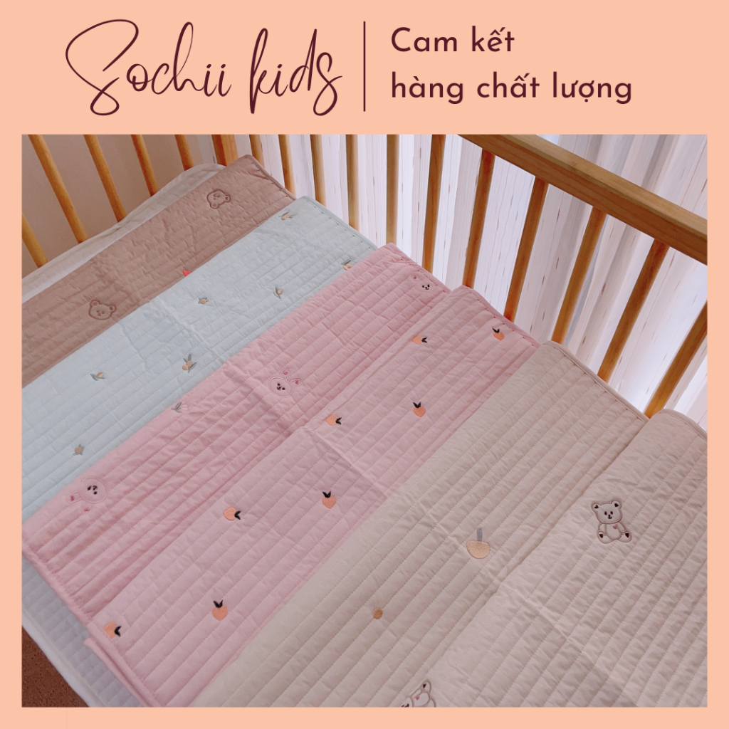 Lót chống thấm giường nệm cũi vải thô Hàn chần bông cho bé