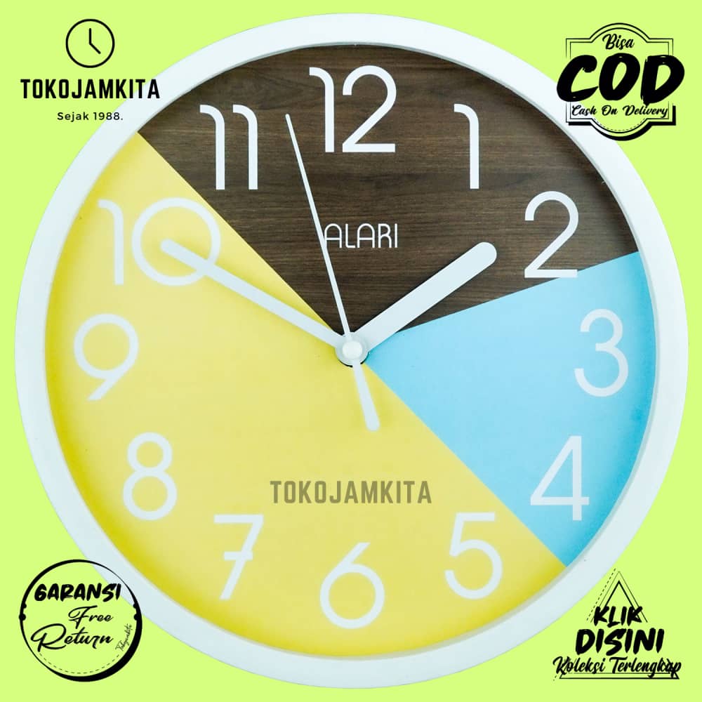 Jam Dinding Alari AL1210-1668 Minimalis Quartz Dekorasi Dinding Minimalis Bagus Besar BestSeller Coklat Muda